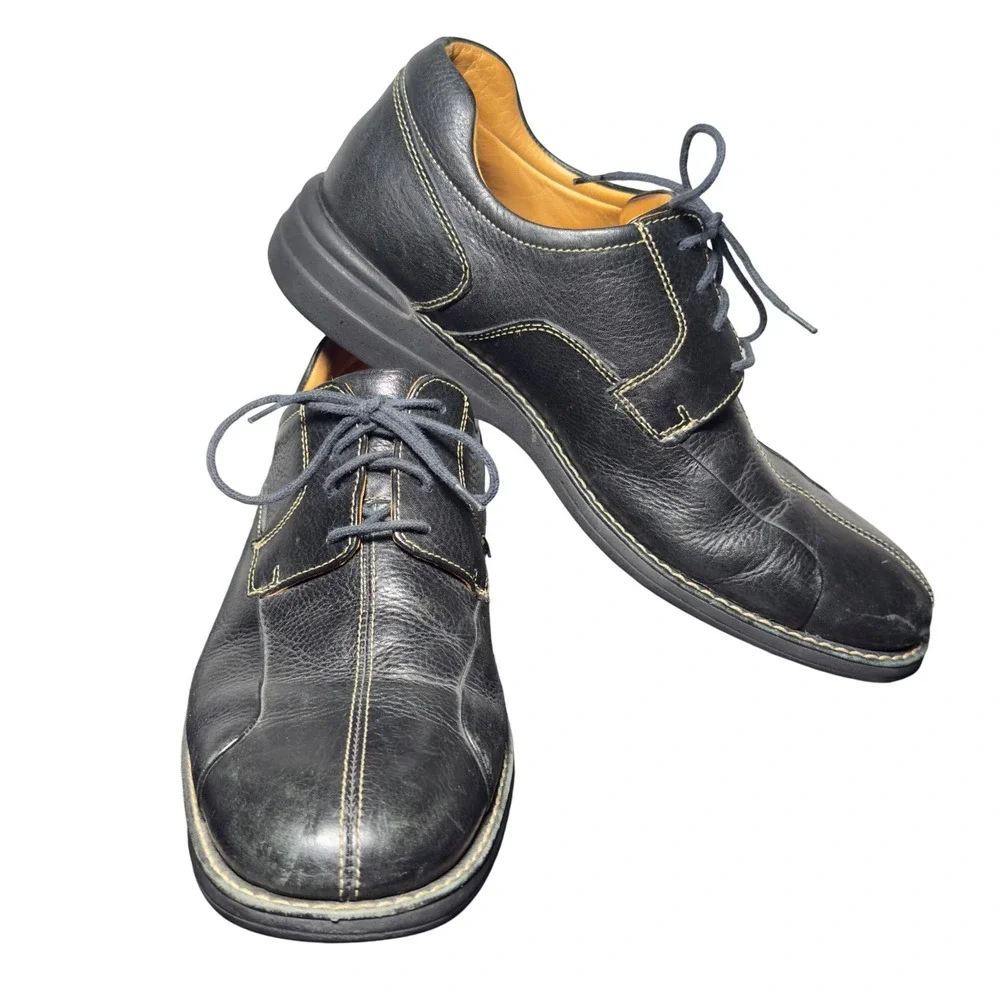 Johnston & Murphy Oxford Shoes Mens 10.5 M Black Good Bicycle Toe Leather Brazil